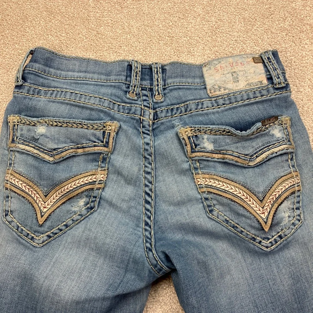 Salvage Men 32x32 (32x31) Mayhem Straight Jeans Blue Distressed Buckle Exclusive